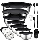 Unokit Mixing Bowls with Lids Set - 7 Pcs Stainless Steel Mixing Bowls with 3 Grater Attachments,...