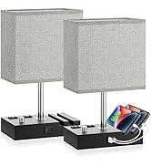 Kakanuo Fully Dimmable Bedside Lamps for Bedroom with USB C Ports, Grey USB Table Lamp Set of 2, ...
