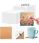 24 PCS Ceramic Tiles for Crafts 4x4 inches and self-Adhesive Cork mat ,unglazed Ceramic Coasters ...