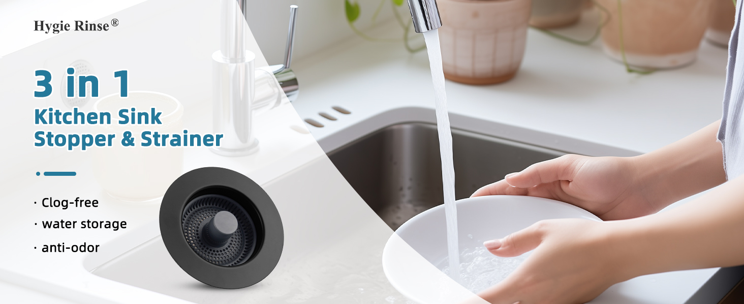 Hygie Rinse 3-in-1 Kitchen Sink Pop Up Drain Strainer