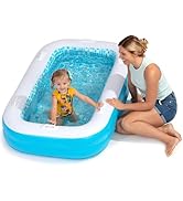 2 in 1 Inflatable Kiddie Pool and Tanning Pool for Kids and Adults, Shallow Rectangular Pool with...
