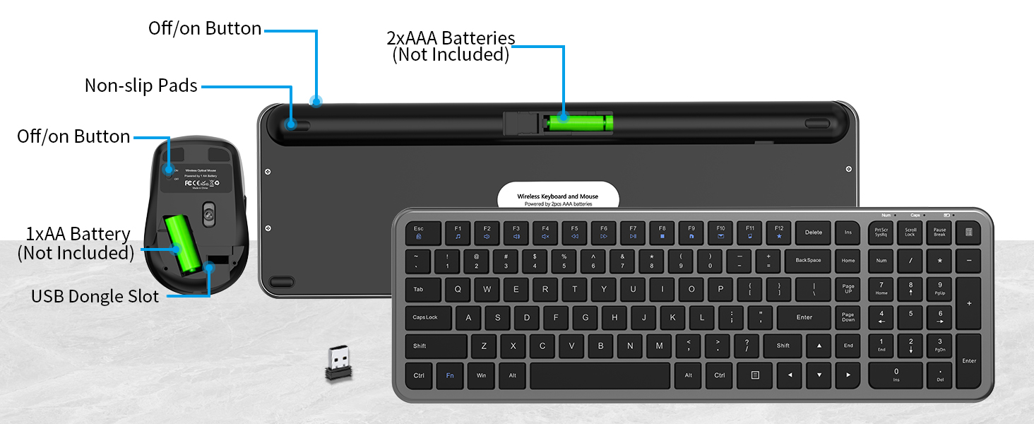 Silent wireless keyboard and mouse