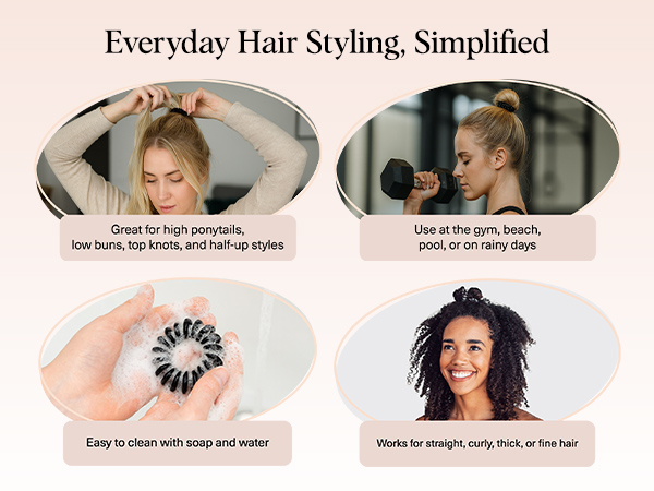 Kitsch Spiral Hair Ties for Women Waterproof Ponytail Holders for Teens