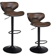 COSTWAY Set of 2 Barstools, Swivel Bar Stool with Backrest, Footrest and Height Adjustable, Count...