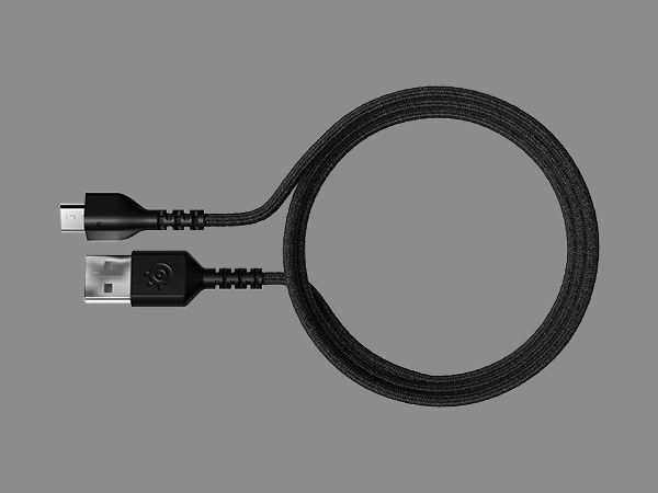 -Super mesh cable coiled into a circle with 1 USB end and 1 micro-USB end