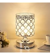 TOBUSA 6000mAh Crystal Battery Operated Lamp, Silver Modern Cordless Table Lamp Rechargeable, Por...