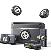 Set of black electronic devices with circular logo. Includes two small circular objects, a rectangular hub, and two smaller rectangular devices.