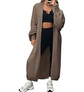 LILLUSORY Women's Long Oversized Open Front Cardigan Sweater with Pockets | Duster Drop Shoulder ...