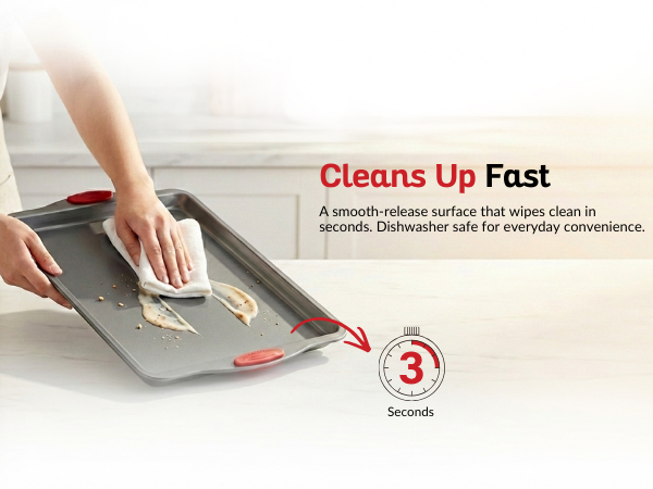 baking pan nonstick: Easy-wipe baking tray surface cleans fast after baking cookies and snacks