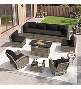 Aoxun 11 Piece Outdoor Patio Furniture Set with 44'' Fire Pit Table, Wicker Rattan Outdoor Furnit...