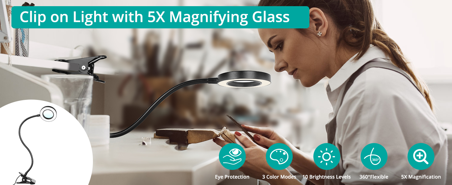 Clip On Light with 5X Magnifying Glass