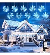 Brightown Christmas Snowflake Icicle Lights Outdoor - Plug-in 23.6ft 10 Drops 480LED Snowflake Wi...