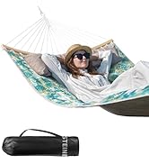 Double Hammock, 11 FT Quilted Fabric 2 Person Hammock for Outside with Pillow, Folding Curved Spr...