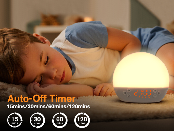 Sleep timer gift for baby kids with white noise sound machine sunset night light digital alarm clock