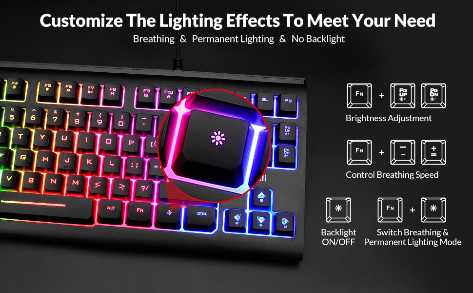 Gaming Keyboard,87-Keys RGB Backlit Compact Keyboard,Silent Computer Keyboard,USB Wired Keyboard 