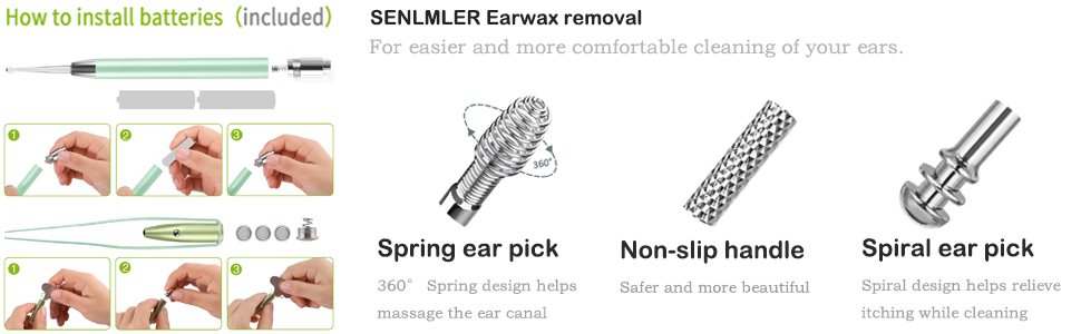 ear pick picks picker tips tool with light lighted metal stainless steel ear cleansing curettes set