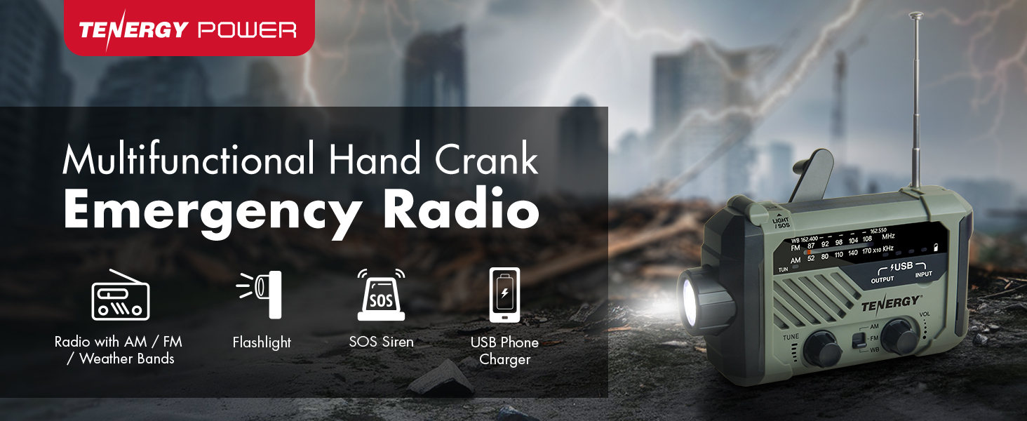Tenergy multifunctional hand crank emergency weather radio