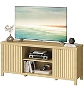 YAUKOMEL Fluted TV Stand for TVs up to 65'',Mid Century Modern Entertainment Center with Adjustab...
