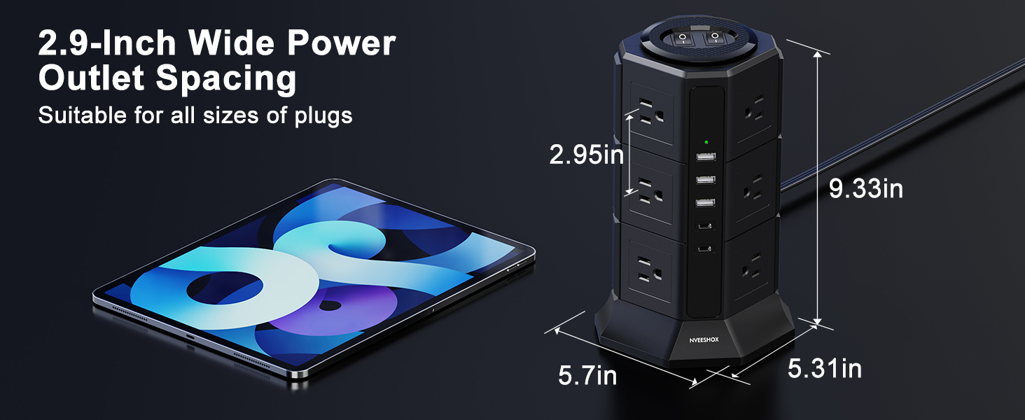 2.9-Inch Wide Power Outlet Spacing