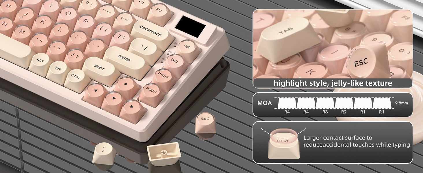Pink Mechanical Gaming Keyboard 75% with Color Multimedia Display Jelly Keyboard Wired