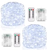 2 Pack 20FT 60 LED Fairy Lights Battery Operated, Twinkle Lights with Remote Timer, Silver Wire S...