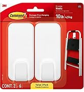 Command Heavy Duty Utility Wall Hooks, 2 Hooks with 6 Command Strips, 10lb X-Large Utility Hook