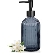 Topsky Stripe Glass Soap Dispenser with Black Plastic Pump, 400ml Liquid Hand Soap Dispenser, Rus...