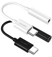 MAS CARNEY (2Pack, Black + White) USB Type C to 3.5mm Female Aux Adapter, HiFi Audio Headphones J...