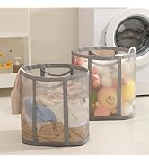 HGZBS Mesh Bag with Handles, Collapsible Laundry Basket, Foldable Laundry Bag, Breathable Folding...