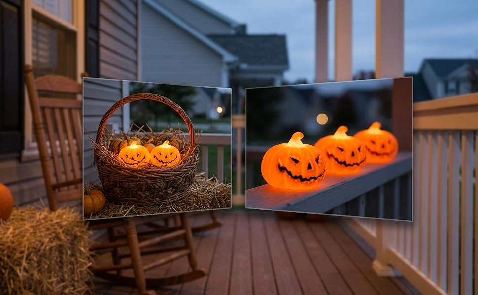 6 Pcs Mini LED Jack-o&amp;#39;-Lantern Pumpkin Lanterns, Light Up Halloween Pumpkin Lights with Spooky Face