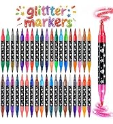 IOMDRWU 72 Colors Glitter Markers, 36 Pack Dual Tip Brush Glitter Marker for Doodle Writing,Glitt...