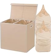 Simple Houseware Double Laundry Hamper with Lid and Removable Laundry Bags, Beige