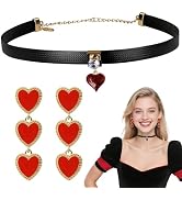Black Choker Necklace &amp; Red Hearts Earrings for Hearts Queen Costume Accessories Women, Halloween...