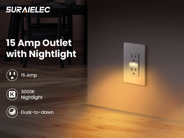 SURAIELEC 15 Amp outlet and nightlight