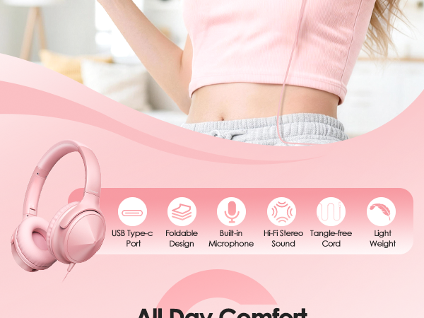 pink headphones wired
