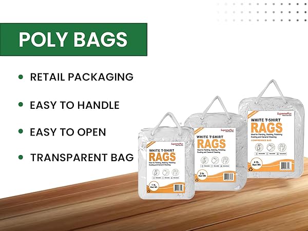 SupremePlus Recycled White Knit Rags are available in compressed bags of different sizes
