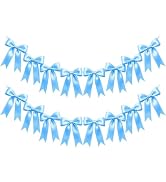 2 Strings Blue Bow Garland Banner, Pre-Strung Ribbon Bows Decorations for Birthday Party, Baby Gi...