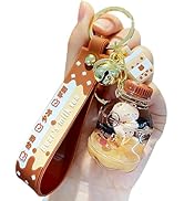 YOU WIZV Kawaii Bear Boba Keychain - Cute Liquid Water Charm for Backpacks, Adorable Gift for Wom...