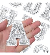 26Pcs Glitter Iron on Letters Silver Glitter Sequin Letter Patches Bling Letters for Clothing Hat...