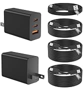 2 Pack 65W USB C Super Fast Charger,3 Port 100W PD 3.0 Typc-C Charging Block with with 3/6/10/10F...