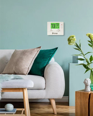 Non-programmable thermostat for heating and cooling, simple reliable temperature control.