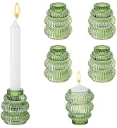 Tonxus Tower-Shaped Candle Holders Set of 6 for Table Centerpiece, Green Glass Tealight Candlesti...
