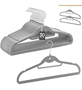 Velvet Hangers 30 Pack, STOPKLAS Gray Clothes Hangers Non Slip Felt Hangers with 360° Swivel Hook...