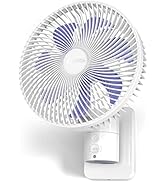 Airbition 8” Small Wall Mount Fan with Remote Control, 90°Oscillating, 4 Speeds, Timer, Included ...