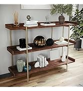 Martha Stewart Emmett 3 Shelf Storage Display Unit Bookcase with Metal, Set of 1, Walnut Wood Gra...