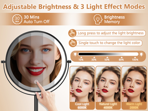 3 color light makeup mirror