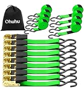 Ratchet Tie Down Strap 8-Pack 15 Ft - 500 lbs Load Cap with 1500 lbs Breaking Limit, Ohuhu Ratche...