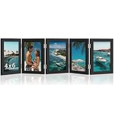 DUENPY 5 Folding 4x6 Picture Frame Horizontal Engineered Wood Accordion Photo Frame with Plexigla...