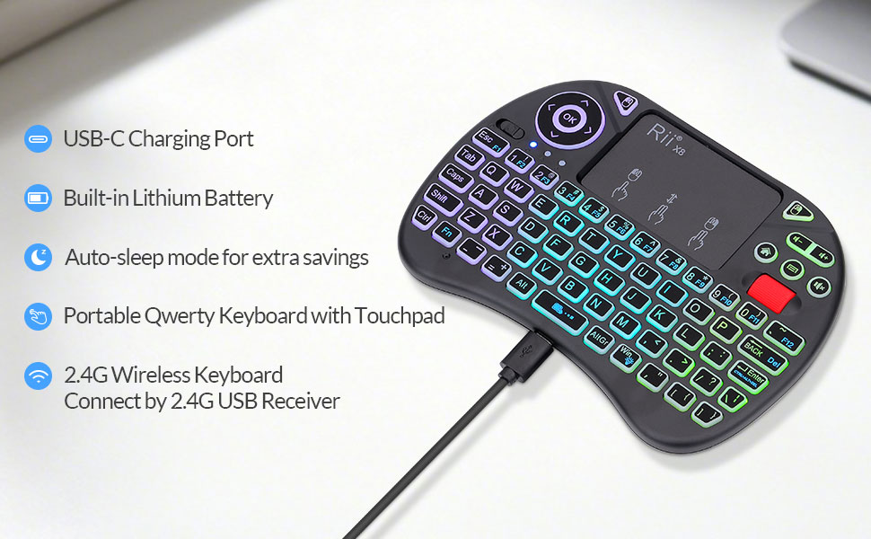 2.4G Wireless Mini Keyboard with Rechargeable Lithium Battery