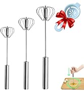 Semi-automatic Whisk, Stainless Steel Egg Beater, Hand Push Rotary Whisks Mixer Stirrer for Makin...